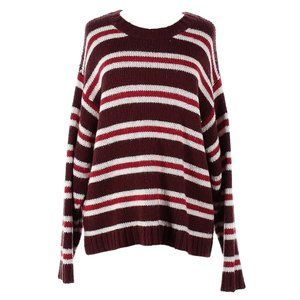 The Great Cozy Crew Neck Sweater In Winterberry Stripe (Brown / Red / White)